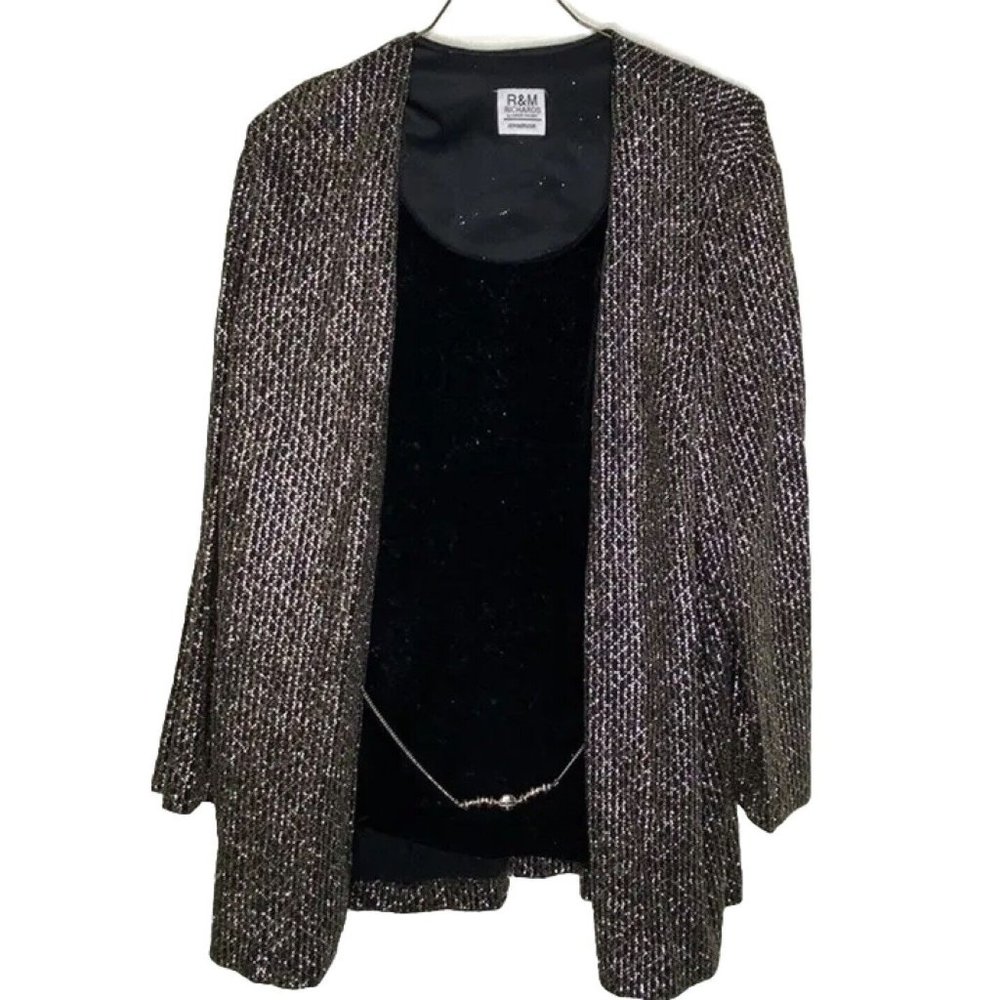 Vintage Women XL R&M Richards Karen Kwong Metallic Jacket Velvet Glitter Texture